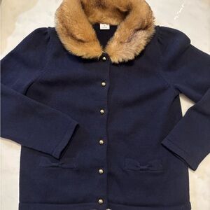 Janie & Jack - Girls Navy Cardigan with Faux Fur Collar